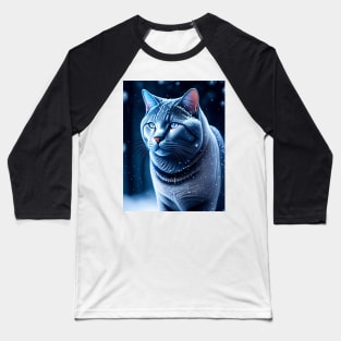 Glowing British Shorthair In Snow Baseball T-Shirt